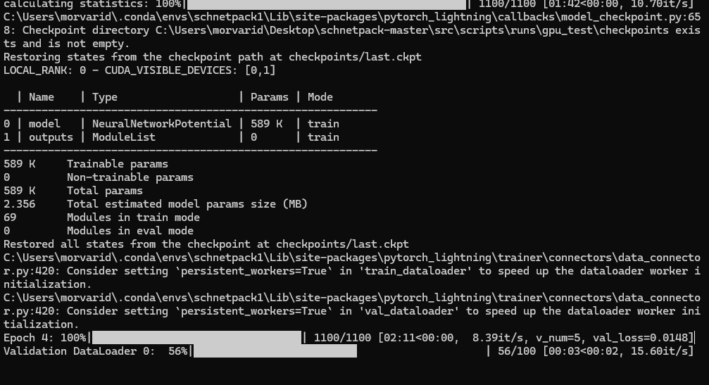 SchNetPack Training Screenshot